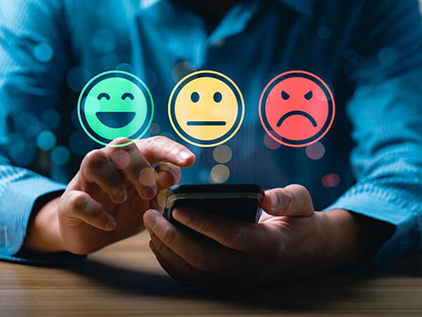 Person choosing response to question